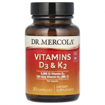 Dr. Mercola, витамины D3 и K2, 30 капсул / D3 (холекальциферол) | Аптека | V4.Ru: Маркетплейс