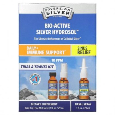 Sovereign Silver, Bio-Active Silver Hydrosol, Daily + Immune Support, Trial & Travel Kit, 10 част. / Млн, 3 шт., По 29 мл (1 жидк. Унция) / Серебро | Аптека | V4.Ru: Маркетплейс