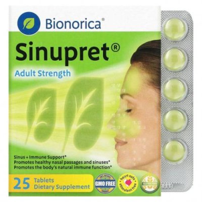 Bionorica, Sinupret, Adult Strength, поддержка здоровья носовых пазух и иммунной системы для взрослых, 25 таблеток / Аптечка и средства первой помощи | Аптека | V4.Ru: Маркетплейс