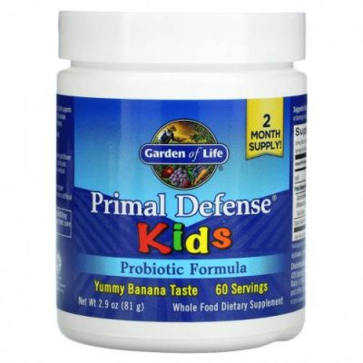 Garden of Life, Kids, Primal Defense, пробиотическая формула, с натуральным банановым вкусом, 81 г (2,9 унции) / Пробиотики для детей | Аптека | V4.Ru: Маркетплейс