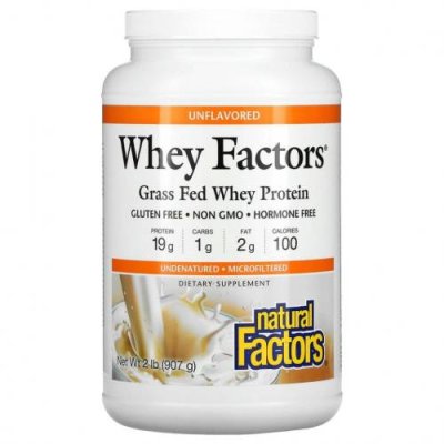 Natural Factors, Whey Factors, сывороточный белок молока коров травяного откорма, без ароматизаторов, 907 г (2 фунта) / Концентрат сывороточного протеина | Аптека | V4.Ru: Маркетплейс