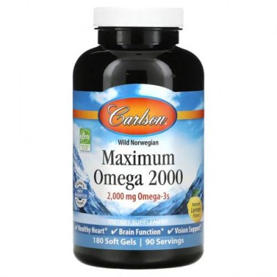 Carlson Labs, Maximum Omega 2000, натуральный лимон, 1,000 мг, 180 мягких таблеток / Рыбий жир омега-3 | Аптека | V4.Ru: Маркетплейс