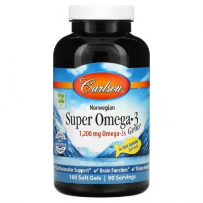 Carlson Labs, Norwegian, Super Omega-3 Gems, высокоэффективные омега-3 кислоты, 600 мг, 180 капсул / Рыбий жир омега-3 | Аптека | V4.Ru: Маркетплейс