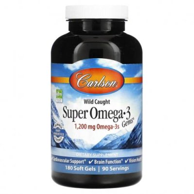 Carlson Labs, Wild Caught Super Omega-3 Gems, высокоэффективная омега-3 из морской рыбы, 600 мг, 180 мягких капсул / Рыбий жир омега-3 | Аптека | V4.Ru: Маркетплейс