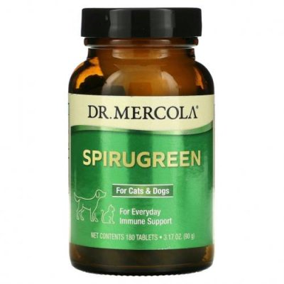 Dr. Mercola, SpiruGreen, для кошек и собак, 180 таблеток / Витамины и минералы для питомцев | Аптека | V4.Ru: Маркетплейс