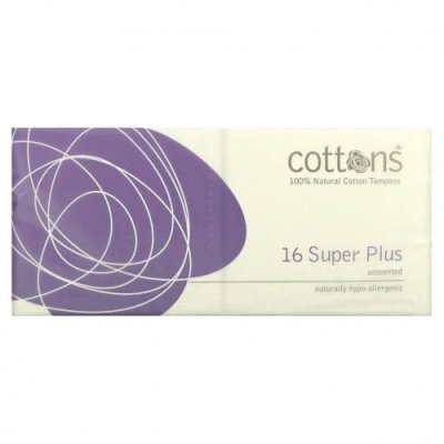 Cottons, Тампоны из 100% чистого хлопка, Super Plus, без запаха, 16 штук / Тампоны | Аптека | V4.Ru: Маркетплейс