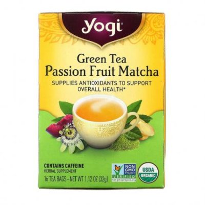 Yogi Tea, зеленый чай, матча с маракуйей, 16 чайных пакетиков, 32 г (1,12 унции) / Зеленый чай, продукты | Аптека | V4.Ru: Маркетплейс