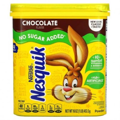 Nesquik, Nestle Powder, какао-порошок с шоколадным вкусом, без добавления сахара, 453,5 г (16 унций) / Горячий шоколад и какао | Аптека | V4.Ru: Маркетплейс