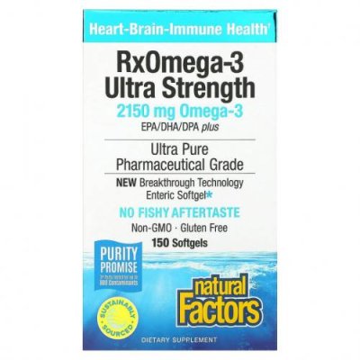 Natural Factors, Ultra Strength RxOmega-3, 900 мг ЭПК/ДГК, 150 мягких таблеток Enteripure / Рыбий жир омега-3 | Аптека | V4.Ru: Маркетплейс