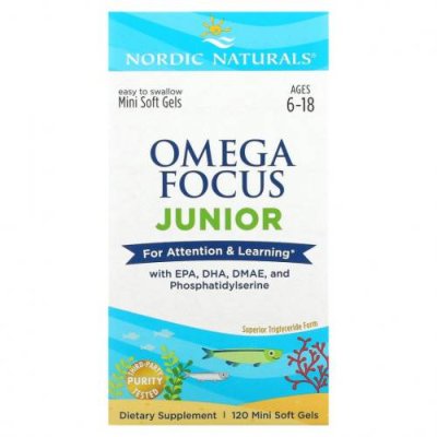 Nordic Naturals, Omega Focus Junior, для детей 6–18 лет, 120 мягких мини-таблеток / ДГК и омега для детей | Аптека | V4.Ru: Маркетплейс