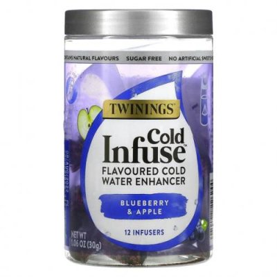 Twinings, Cold Infuse, ароматизатор для холодной воды, голубика и яблоко, 12 шт., 30 г (1,06 унции) / Сливки и усилители вкуса | Аптека | V4.Ru: Маркетплейс