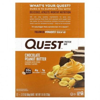 Quest Nutrition, протеиновый батончик, с шоколадно-арахисовым маслом, 12 батончиков, весом 60 г (2,12 унции) каждый / Молочные белковые батончики | Аптека | V4.Ru: Маркетплейс