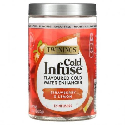 Twinings, Cold Infuse, ароматизатор для холодной воды, клубника и лимон, 12 шт., 30 г (1,06 унции) / Сливки и усилители вкуса | Аптека | V4.Ru: Маркетплейс