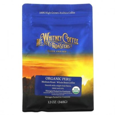 Mt. Whitney Coffee Roasters, Organic Peru, кофе из цельных зерен, средней обжарки, 340 г (12 унций) / Кофе средней степени обжарки | Аптека | V4.Ru: Маркетплейс