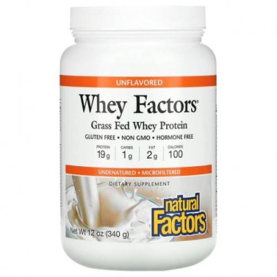 Natural Factors, Whey Factors, 100% натуральный сывороточный белок, без ароматизаторов, 12 унций (340 г) / Концентрат сывороточного протеина | Аптека | V4.Ru: Маркетплейс