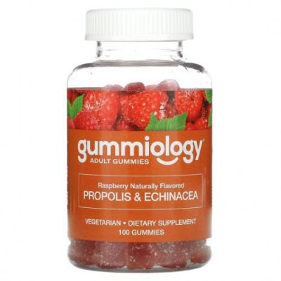 Gummiology, прополис с эхинацеей для взрослых в жевательных таблетках, с натуральным вкусом малины, 100 вегетарианских жевательных таблеток / Прополис | Аптека | V4.Ru: Маркетплейс