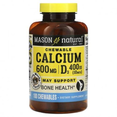 Mason Natural, Chewable Calcium + D3, вкус кофе-мокко, 600 мг, 100 жевательных таблеток / Кальций плюс витамин D | Аптека | V4.Ru: Маркетплейс