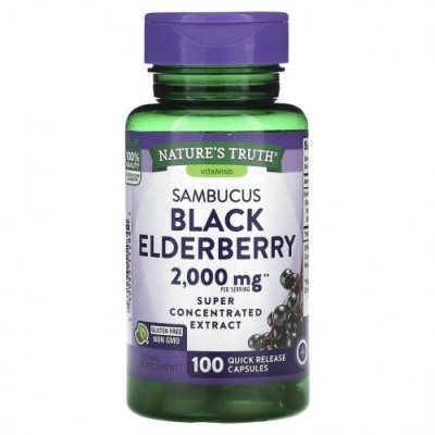 Nature's Truth, Sambucus Black Elderberry, 1000 мг, 100 капсул быстрого высвобождения / Бузина (Sambucus) | Аптека | V4.Ru: Маркетплейс