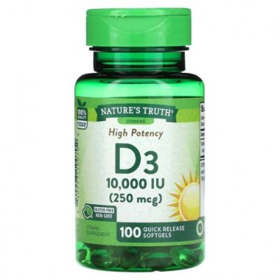 Nature's Truth, Vitamin D3, High Potency, 250 mcg (10,000 IU), 100 Quick Release Softgels / D3 (холекальциферол) | Аптека | V4.Ru: Маркетплейс