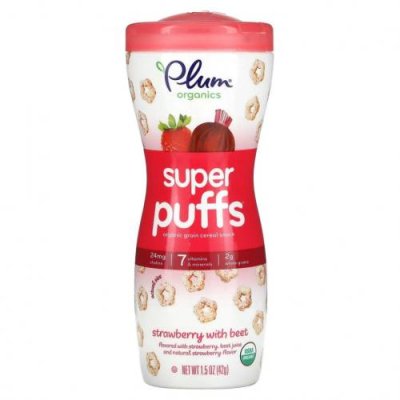 Plum Organics, Super Puffs, снек из органических злаков, клубника и свекла, 42 г (1,5 унции) / Снеки, батончики и продукты, которые едят руками | Аптека | V4.Ru: Маркетплейс