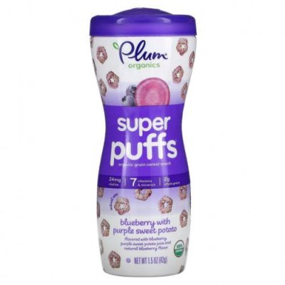 Plum Organics, Super Puffs, снек из органических злаков, голубика и фиолетовый батат, 42 г (1,5 унции) / Снеки, батончики и продукты, которые едят руками | Аптека | V4.Ru: Маркетплейс