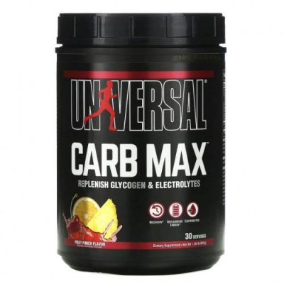 Universal Nutrition, Carb Max, пополнение запасов гликогена и электролитов, фруктовый пунш, 632 г (1,39 фунта) / Углеводные порошки | Аптека | V4.Ru: Маркетплейс