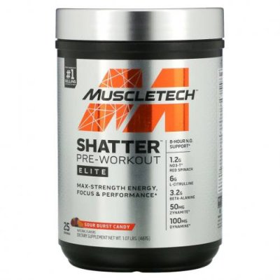 Muscletech, Shatter Pre-Workout, Elite, Sour Burst Candy, 1.07 lbs (487 g) / Формулы с оксидом азота | Аптека | V4.Ru: Маркетплейс