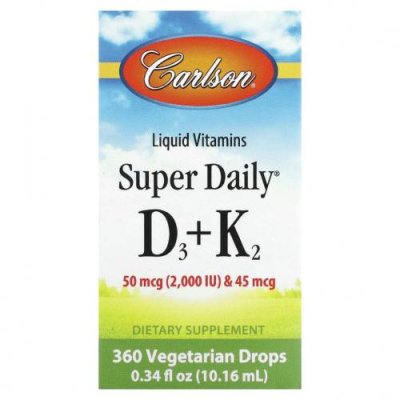 Carlson Labs, Super Daily витамины D3 и K2 в жидкой форме, 25 мкг (1000 МЕ) и 22,5 мкг, растительная формула, 360 вегетарианских капель, 10,16 мл (0,34 жидк. унции) / Витамин D | Аптека | V4.Ru: Маркетплейс