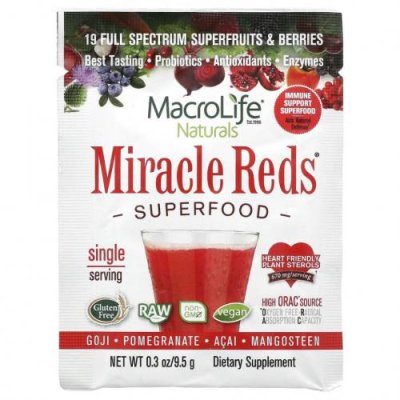 Macrolife Naturals, Miracle Reds, Superfood, Goji- Pomegranate- Acai- Mangosteen, 9.4 g / Фруктовые смеси | Аптека | V4.Ru: Маркетплейс