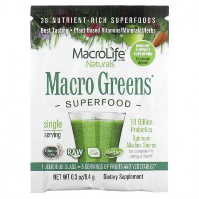 Macrolife Naturals, Macro Greens, суперфуд, 9.4 g / Смеси зелени и суперфудов | Аптека | V4.Ru: Маркетплейс