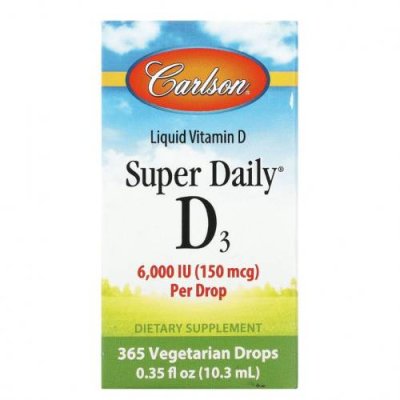 Carlson Labs, Super Daily D3, 150 мкг (6000 МЕ), 10,3 мл (0,35 жидкой унции) / D3 (холекальциферол) | Аптека | V4.Ru: Маркетплейс