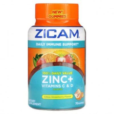 Zicam, Цинк и витамины C и D, цитрусовая и клубника, 70 жевательных таблеток / Цинк | Аптека | V4.Ru: Маркетплейс