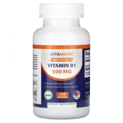 Vitamatic, High Potency, витамин B1, 500 мг, 120 капсул / Витамин B | Аптека | V4.Ru: Маркетплейс