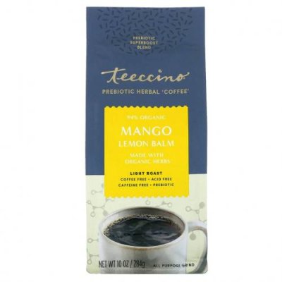 Teeccino, Prebiotic Herbal Coffee, мелисса с манго и лимоном, легкая обжарка, без кофеина, 284 г (10 унций) / Травяные заменители кофе | Аптека | V4.Ru: Маркетплейс