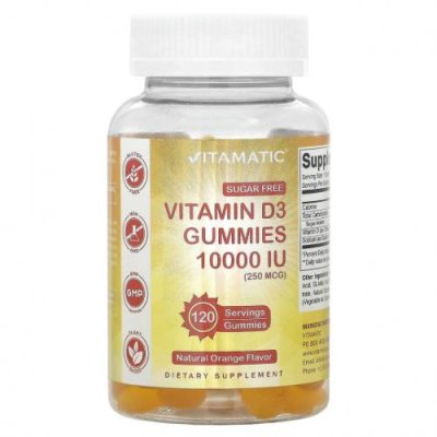 Vitamatic, Без сахара, витамин D3, апельсин, 250 мкг (10 000 МЕ), 120 жевательных таблеток / Витамин D | Аптека | V4.Ru: Маркетплейс