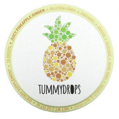 Tummydrops, Сочные капли с ананасом и имбирем, 18 капель, 57 г (2 унции) / Средства от газообразования и вздутия | Аптека | V4.Ru: Маркетплейс