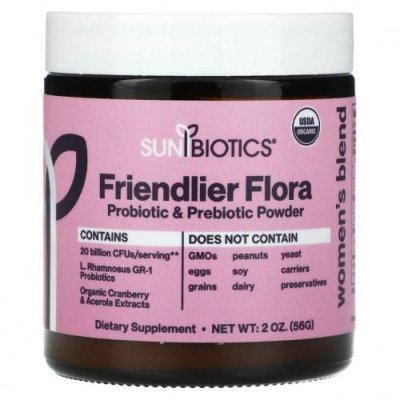 Sunbiotics, Friendlier Flora, смесь для женщин, порошок с пробиотиками и пребиотиками, 56 г (2 унции) / Пробиотики | Аптека | V4.Ru: Маркетплейс