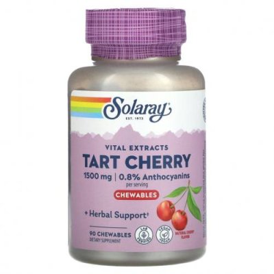 Solaray, Vital Extracts Tart Cherry, натуральная вишня, 500 мг, 90 жевательных таблеток / Вишня и черешня | Аптека | V4.Ru: Маркетплейс