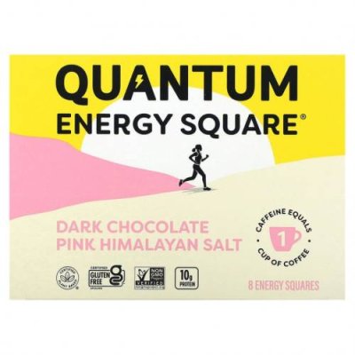 QUANTUM ENERGY SQUARE, Темный шоколад с розовой гималайской солью, 8 квадратов, 48 г (1,69 унции) / Энергетические батончики | Аптека | V4.Ru: Маркетплейс