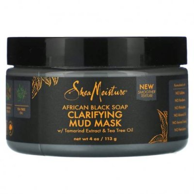 SheaMoisture, African Black Soap, очищающая грязевая маска с экстрактом тамаринда и маслом чайного дерева, 113 г (4 унции) / Смываемые маски для лица | Аптека | V4.Ru: Маркетплейс