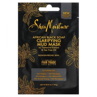 SheaMoisture, African Black Soap, очищающая грязевая маска с экстрактом тамаринда и маслом чайного дерева, 14 г (0,5 унции) / Смываемые маски для лица | Аптека | V4.Ru: Маркетплейс