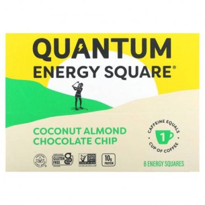 QUANTUM ENERGY SQUARE, Кокос и миндаль, шоколадная крошка, 8 квадратов, 48 г (1,69 унции) / Энергетические батончики | Аптека | V4.Ru: Маркетплейс