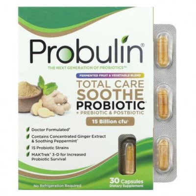 Probulin, Total Care Soothe пробиотик + пребиотик и постбиотик, 15 млрд КОЕ, 30 капсул / Пробиотики | Аптека | V4.Ru: Маркетплейс