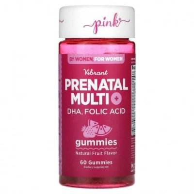 Pink, Vibrant Prenatal Multi + DHA, фолиевая кислота, натуральные фрукты, 60 жевательных таблеток / Пренатальные витамины | Аптека | V4.Ru: Маркетплейс