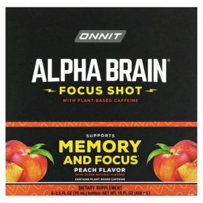 Onnit, Alpha Brain Focus Shot, персик, 6 флаконов по 75 мл (2,5 жидк. Унции) / Препараты для памяти и когнитивных функций | Аптека | V4.Ru: Маркетплейс