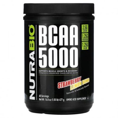 Nutrabio Labs, BCAA 5000, клубнично-лимонная бомба, 477 г (1,05 фунта) / BCAA | Аптека | V4.Ru: Маркетплейс