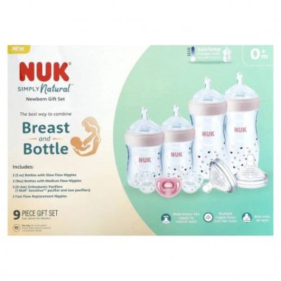 NUK, Simply Natural Bottle with SafeTemp, подарочный набор для новорожденных, от 0 месяцев, 9 шт. / Бутылочки и соски для малышей | Аптека | V4.Ru: Маркетплейс