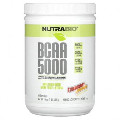 Nutrabio Labs, BCAA 5000, клубничный лимонад, 452 г (1 фунт) / BCAA | Аптека | V4.Ru: Маркетплейс