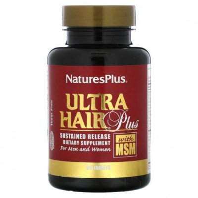 NaturesPlus, Ultra Hair Plus Формула для Волос с MSM, для Мужчин и Женщин 60 таблеток / Препараты для волос, кожи и ногтей | Аптека | V4.Ru: Маркетплейс