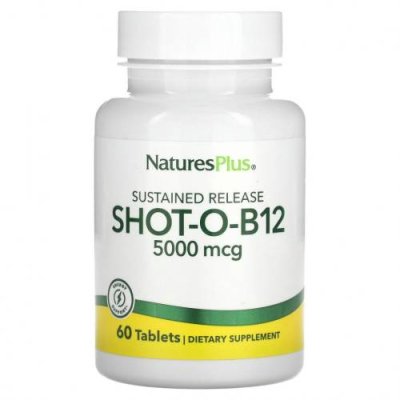 NaturesPlus, Shot-O-B12 с замедленным высвобождением, 5000 мкг, 60 таблеток / B12 | Аптека | V4.Ru: Маркетплейс